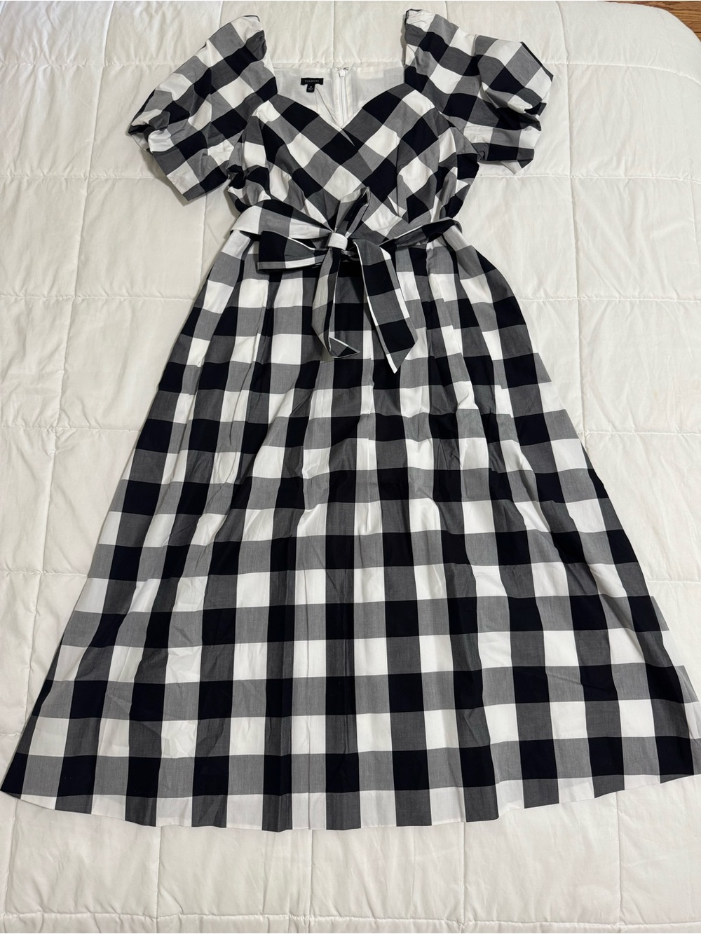 Talbots Black & White Gingham Midi Dress with Belt